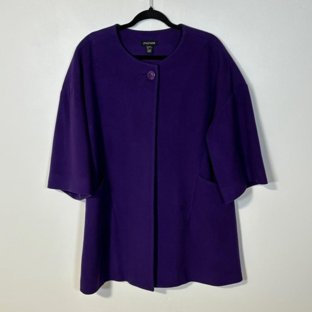 J.Michaels Purple Cashmere Wool Blend Cape Sleeve Coat Women's Size 12 Button